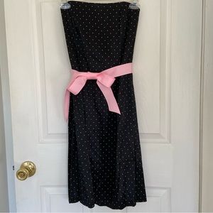 Robin Jordan Black Strapless Dress with Pink Polka Dots | Size 2